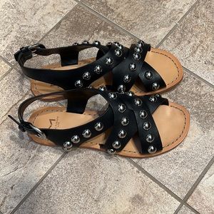 Marc Fisher Black Leather Studded Sandals